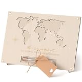 Hestya Hochzeit Holz Geldgeschenk Tolles Hochzeitsgeschenk für Brautpaar mit Weltkarte 25 × 17 cm Verpackung mit Reagenzglas Etiketten Hanfseil Verpackung für Hochzeits Verlobungsfeiern Jubiläen