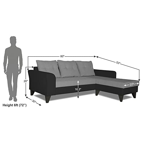 Image of Adorn India Maddox Tufted L Shape 4 Seater Sofa Set RHS (Grey & Black) (3 Year Warranty)