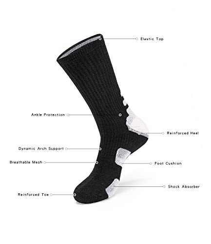 Mens Basketball Socks Athletic Crew Soccer Socks Youth Boy 4 Pack Balck 10-123