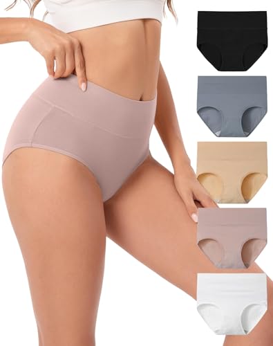 INNERSY Women's Underwear Cotton Soft Underwear High Waisted Breathable Briefs 5 Pack