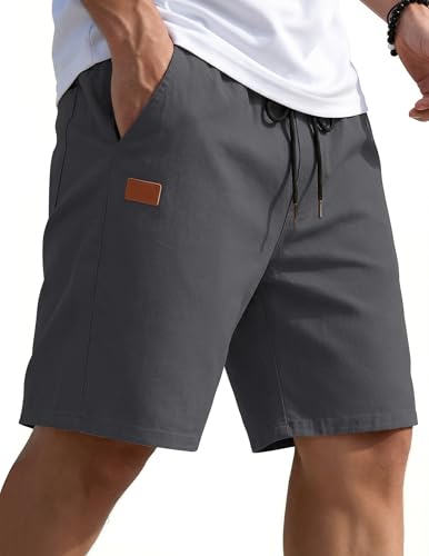 COOFANDY Mens Casual Shorts 9" Casual Elastic Waist Drawstring Beach Shorts