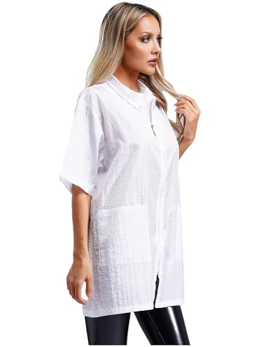 Hularka Adult Waterproof Short Sleeve Barber Jacket Turn-Down Front Zipper Salon Smock Jacket4