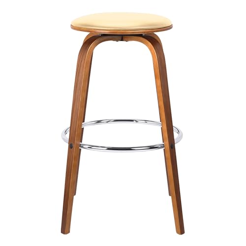Armen Living Harbor Butaco Moderno de Mediados de Siglo 26" Altura de Asiento Sin Respaldo Giratorio en Cuero Sintético Crema y Madera Nogal para Barra de Cocina miniatura 4
