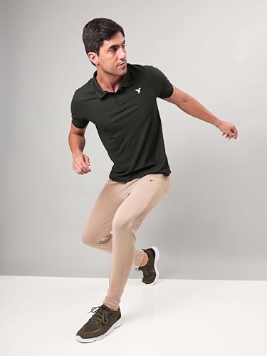 Image of TECHNOSPORT Men's Solid Slim Fit Polo Collar T-Shirt MATPIQ Half Sleeve Button Polyester for Gym Running Workout UPF50+ Anti Odour