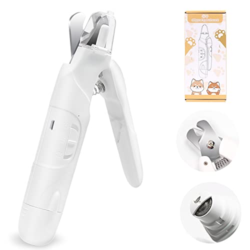 Coideal Dog Nail Clipper and Grinder Set 2 in 1 Electric Rechargeable Pet Nail Trimmer with LED Light Paws Grooming for Dogs Cats (White)