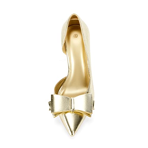 Image of Womens Bow Heels Closed Pointed Toe Dress Shoes Stiletto Slip on Wedding Pumps