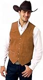 Elionm Men's Cowboy Vest Light Brown Suede Leather Vest Western Outfit for Men Victorian Sleeveless Jacket L