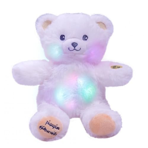 Pioupiou et Merveilles - Gaston Mon Ourson Lumineux - Blanc/Pattes Beige - Ourson en Peluche de 20CM - Veilleuse Lumineuse pour Enfant - Piles incluses
