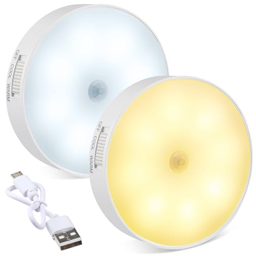 Glooglitter 2 Pcs Magnetic Cruise Ship Motion Sensor Light with USB Cable LED Rechargeable Night Light Battery Nightlight Safe Cordless Nightlight for Cruise Ship Cabin Hallway Bathroom (White & Warm)