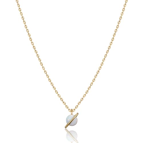 18K Gold Plated Opal Saturn Necklace for Women, Planet Pendant, Celestial Gift2