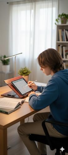 Image of Leatherette Table Top Writing Desk | Height Adjustable Leatherette Study Stand with Acrylic Finish | 10 mm Thick | Brown Color | Size - 18 x 24 Inch