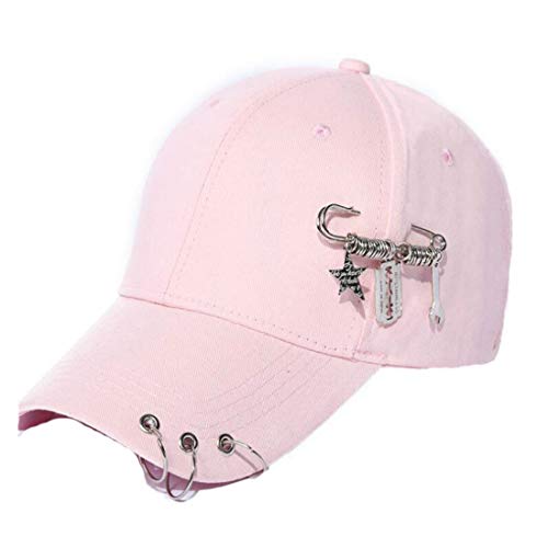 Colygamala Women's Personality Three-Ring Chain Baseball Caps Summer Street Hip Hop Cap Pink/White