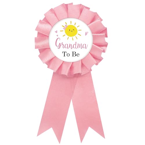 Sunshine Grandma To Be Tinplate Badge Pin, Grandma to Be Pin for Women, Sunshine Gender Reveal Brooch Button Pin, Pink Rosette New Grandma Button for Baby Shower/Newborn Baby Party Celebration