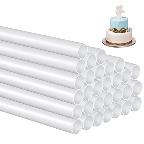 Varillas De Clavija 30 Piezas Varillas Plástico para Tartas, Columnas Huecas Reutilizables para Uso en La Construcción y Apilado De Tartas en Capas Acrílico Bandejas para Tartas, 30 Cm