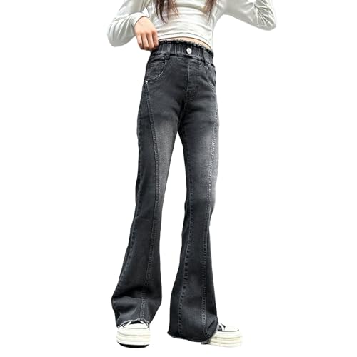 Girls Fashion Wide Leg Jeans Elastic Waist Casual Denim Pants with