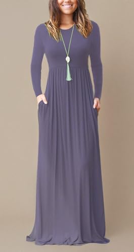 Image of EUOVMY Women's Long Sleeve Loose Maxi Dresses Casual Long Dresses with Pockets