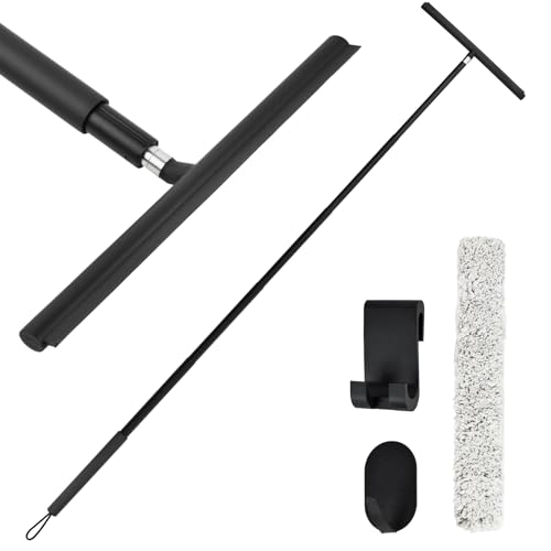 Ziyonix Duschabzieher Ausziehbar 30-120 cm, Silikon Abzieher Dusche mit Teleskopstiel Fensterabzieher Bodenabzieher mit Tuchbezug Halterung Teleskop Wasserschieber für Bad Spiegel Fliesen BodenSchwarz
