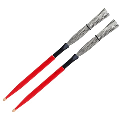 Levemolo Drum Stick Brush Maple Drumsticks Wire Brush Percussion Brush for Drum Jazz Special Brush Wooden Handle Red