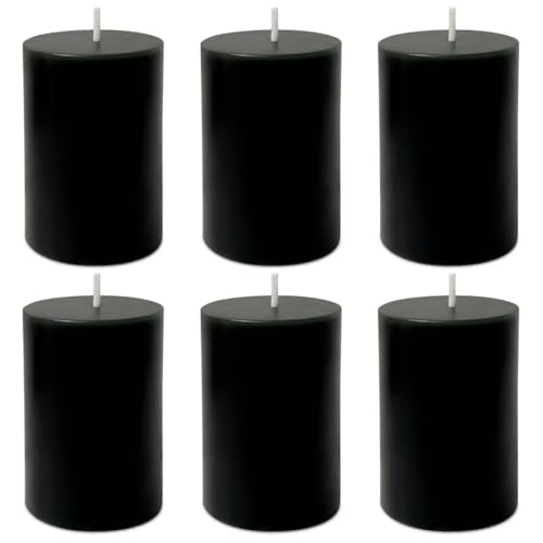 6 Pack 2x3 inch Pillar Candles Black Unscented Votive Candle for Celebration Home Decoration Dripless and Long Burning Time