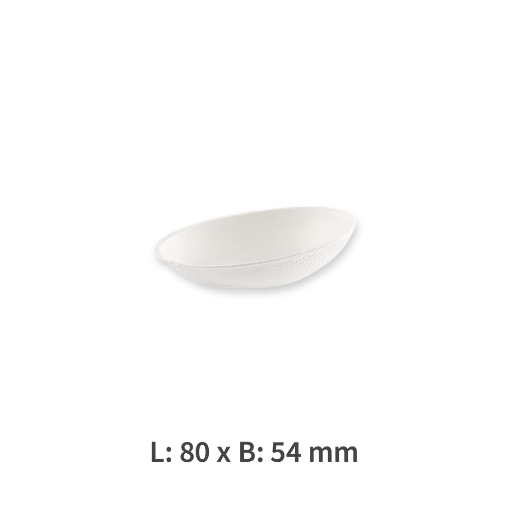 FRANZ MENSCH 1000 Stück NATUREStar Fingerfood-Schalen, oval | Zuckerrohr, Karton, weiß, L: 8cm, B: 5,4cm, Fingerfood Schalen, Zuckerrohrschalen, Einweggeschirr, Einwegteller, Partygeschirr