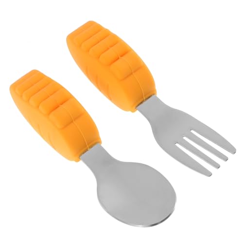 BESPORTBLE 1 Set 2Pcs Fork and Spoon Training Utensils for Self Feeding Stainless Steel and Soft for Use Portable Supplies