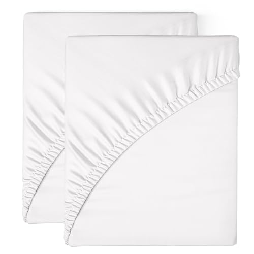 SomniHome Set de 2 Sabanas Bajeras de Microfibra. Elastica Ajustable. Sabana Cama 90 cm. Tacto Extra Suave. Bajeras Transpirables y Resistentes. Color Blanco