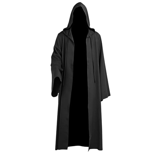 TZIISOA Men Cloak Robe Hooded Cosplay Adult Tunic Long Cape Party Costume(Z3921DBK L)