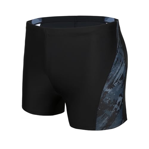 WHCREAT Badehose Herren Kurz Schwimmhose Eng Schnelltrocknende Badeshorts mit Kordelzug, Nebliges Schwarz M
