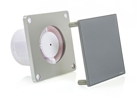STERR Grauer Badlüfter 100 mm mit HYGROSTAT - Badezimmerventilator - Glasfront - Modernes Aussehen - BFS100H-G - 10 W