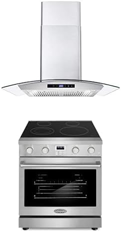 Cosmo 2-Pc Kitchen Appliance Packages, 30" Electric Range w ‎Radiant Burners and 30" Wall Mount Range Hood