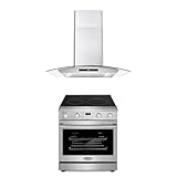 Cosmo 2-Pc Kitchen Appliance Packages, 30' Electric Range w ‎Radiant Burners and 30' Wall Mount Range Hood