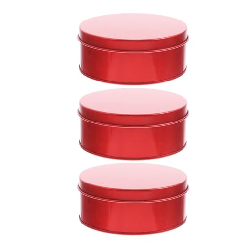 Cabilock 3 piezas Cajas Redondas de Hojalata con Tapa Latas Metálicas para Galletas y Dulces Diseño Minimalista Resistente para Almacenamiento de Pasteles y Repostería Color Rojo para