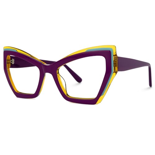 Image of Zeelool Vintage Oversized Cat Eye Glasses for Women with Non-prescription Clear Lens Alma JGA168677-04 Purple
