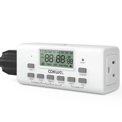Outlet Timer, COKWEL Digital Timer with Dual Outlets, 7 Day Programmable Indoor Electrical Timer Switch, 10 On/Off Program Setting