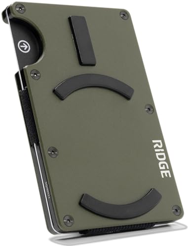 Ridge Wallets for Men Compatible with Magsafe - Slim Minimalist Compact Wallet and Card Holder RFID Protected Front Pocket Wallets for Men with Integrated Cash Strap (Matte Olive)