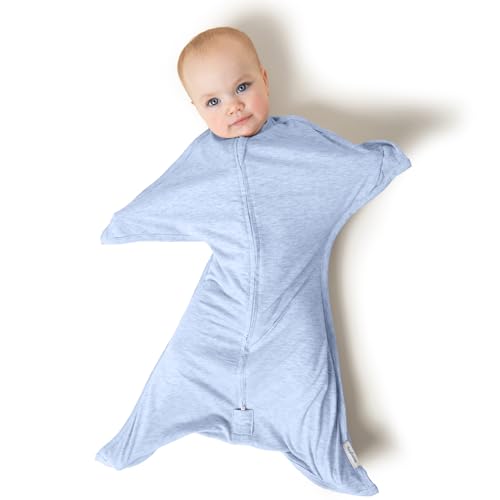 Image of SleepingBaby Zipadee-Zip Transition Swaddle - Cozy Baby Swaddling Blanket with Zipper Convenience - Roomy Wearable Blanket for Easy Diaper Changes - 3-6 Month - Baseline Blue Heather