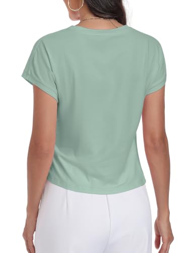 Image of HOTIAN Womens Cap Sleeve T Shirts 2026 Tie Waist Wrap Tops Crew Neck Blouses Dressy Casual Loose Work Business Dressy