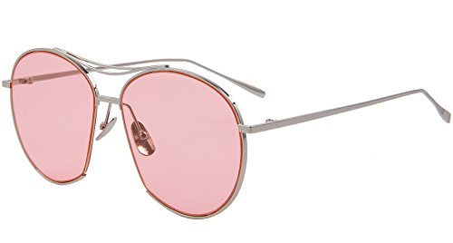 Trendy Oversized Round Metal Frame Sunglasses for Women Retro Big Flat Lens UV Protection Sunglasses