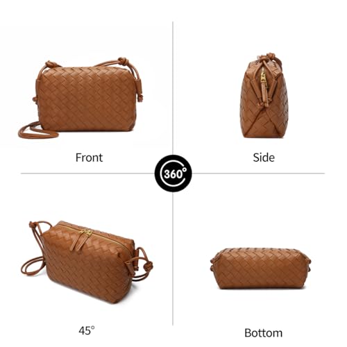 Image of Woven Crossbody Bags for Women Handmade Woven Purse Shoulder Bag Small Handbag PU Leather Purses Bag