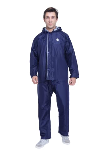 Image of VARSHA - Basic Reversible Rain Coat for Men, Men's Raincoat with Adjustable Hood, Heavy-Duty Zip & Button Closure,Buy Portable Waterproof Rainwear Suit for Bike.(NX)