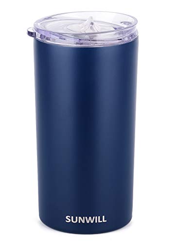 SUNWILL Double Wall Coffee Cup Insulated Coffee Mug Stainless Steel Slim Travel Tumbler Mini 12oz Navy Blue