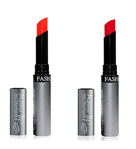 Image of Fashion Colour Kiss Lip No Transfer Lipstick, Waterproof, Smudgeproof, Long Lasting Combo (Orange Red & Scarlet)