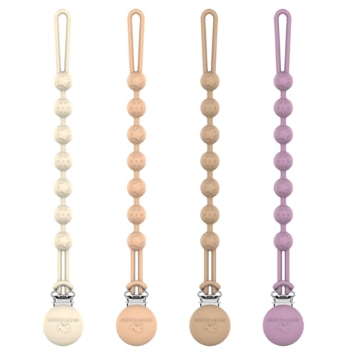 Image of Cuddle Campus Silicone Pacifier Clip Holder with One Piece Design, Pack of 4 Soft Flexible Binky Clips with Texture for Baby Boy and Girl Set 3(6M+)