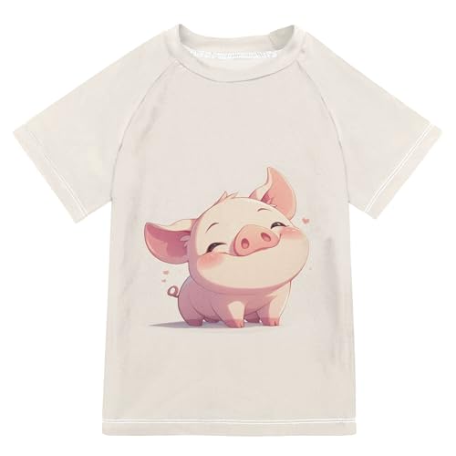 Cartoon Cute Pig Hearts Boy Bathing Suit UV Protection Football Shirt Swimwear Beach Tops 3T