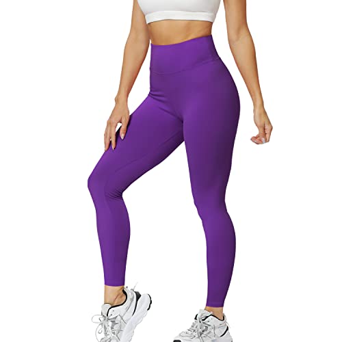 VALANDY High Waisted Yoga Pants Stretch Tummy Control Athletic Workout Running Leggings for Women Purple One Size
