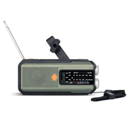Bosiyrggrl Radio d'urgence Solaire de Haute Qualité 5000mAh, Portable, à Manivelle, Lampe de Poche LED, Récepteur FM Mondial, Annonceur SOS, Vert.