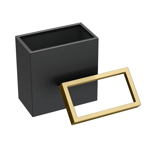 Image of Gatco Small Bathroom Trash Can With Lid, Rectangle 3 Gallon Stainless Steel Wastebasket, Under Sink, Matte Black And Brushed Brass, For Bathroom, Bedroom, Office (1938)