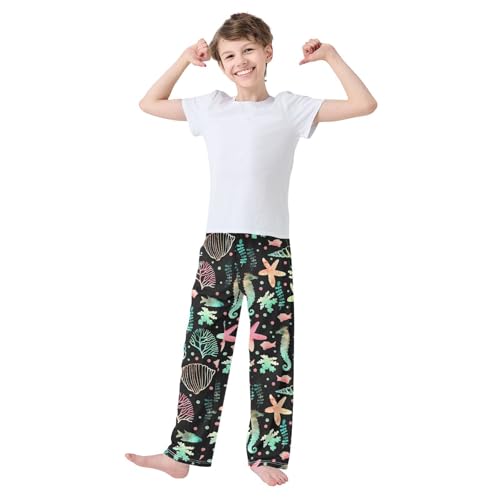 ZZXXB Galaxy Seashell Coral Boys Long Pants Soft Trousers Elastic Waist Kids Lounge Bottoms with Pockets S-XL2
