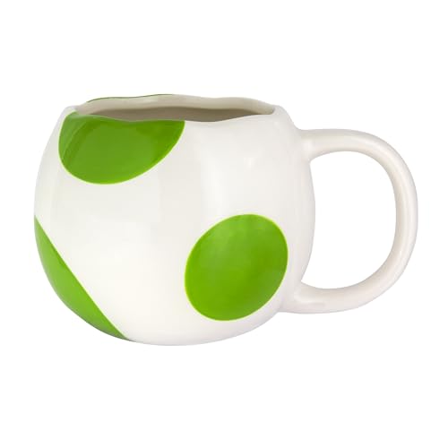 Iconic Yoshi Design: Replica mug shaped like Yoshi’s classic green and white egg from the Super Mario games.