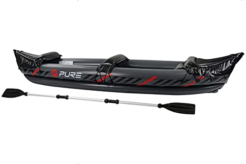 Pure4Fun Aufblasbares Kajak – 2 Personen aufblasbares Kajak-Boot-Set – inklusive Aluminium-Paddel, Reparatur-Set, schwarz/rot, 325 x 81 x 53 cm, P4F150040